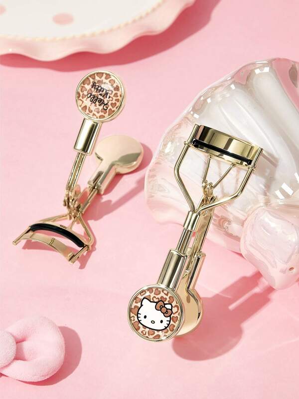 HELLO KITTY AND FRIENDS | SHEIN Luxury Gold Leopard Heart Cartoon Eyelash Curler, Elastic Metal Frame With Silicone Pad, Portable Makeup Tool For Women Daily Makeup & Touch-Ups, Two Styles Available