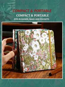 1pc Square Fabric Cover Blank Sketchbook, Thick Paper Drawing Book, Portable Art Notebook For Students, High-Quality Cute Stationery Gift, Colors: Green/Red/Gold - multicolor - View 8