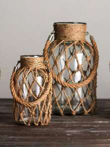 1Pc Rustic Glass Mason Jars With Jute T, Decorative Vases For Dried Flowers, Country Style Home Decor, Wedding Centerpieces, DIY Crafts, And Candle Holders Room Decor - Brown - View 17