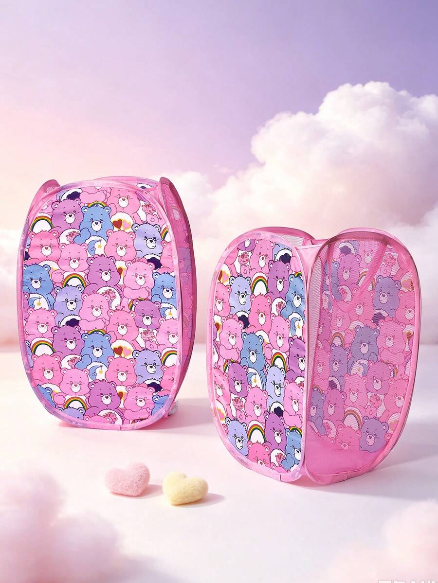 SHEIN X Care Bears Polyester Fiber Foldable Storage Basket - Pop-Up Portable Storage Basket, Household Multi-Functional Storage Box, Suitable For Clothing, Toys, Sundries Sorting, Light, Durable And Easy To Clean, Suitable For Bedrooms, Living Rooms, Bathrooms, Dormito - Rose powder - View 1