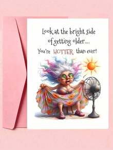 1pc "Getting Older You're Hotter Than Ever" Funny Sarcastic Birthday Card With Envelope, Humorous Elderly Woman Cartoon Greeting For Her Bestie, Blank Inside - multicolor - View 10