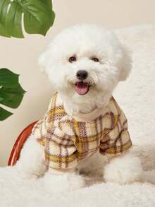 PETSIN 1pc Pet Cat Dog Universal Fashion Classic Checkered Pattern Printed Cute Double Sided Elastic Plush Comfortable Warm Dog Round Neck Sweatshirt - Multicolor - View 4