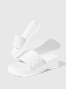 HighSole 小厚底松饼增高，流行款式，女士夏季拖鞋，时尚新款沙滩拖鞋 - 白色 - 查看 8