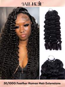 Boho Braids Deep Curly And Body Curly Two Styles Remy 100% Human Hair Pre-Separated Crochet Hair Extensions Feather Hair Bone Natural Black - SNatural - View 1