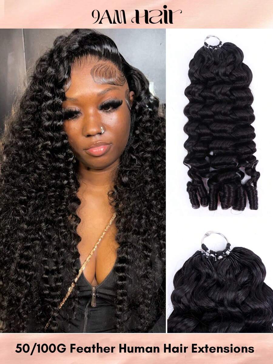 Boho Braids Deep Curly And Body Curly Two Styles Remy 100% Human Hair Pre-Separated Crochet Hair Extensions Feather Hair Bone Natural Black - SNatural - View 1