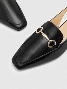 CUCCOO BIZCHIC Women's New Square Toe Black Mule Flat Shoes, Commuter Casual Wear Fall Shoes - Black - View 4