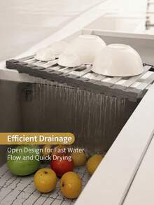 1pc Stainless Steel Expandable Foldable Sink Colander, Kitchen Dish Fruit Vegetable Draining Basket Over Sink Drying Rack - multicolor - View 2