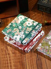 1pc Square Fabric Cover Blank Sketchbook, Thick Paper Drawing Book, Portable Art Notebook For Students, High-Quality Cute Stationery Gift, Colors: Green/Red/Gold - multicolor - View 7