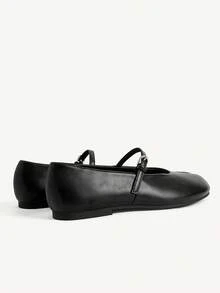 CUCCOO CHICEST Women's Black Striped Toe Cap Flat-Soled Shoes - Black - View 4