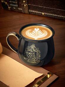 HARRY POTTER X SHEIN 400ml (13.5oz) 復古蛇紋徽章陶瓷馬克杯，金色手柄，大容量坩堝造型，適合咖啡與茶，居家辦公日常飲水杯 - 黑色 - 查看 1