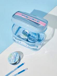 HELLO KITTY AND FRIENDS | SHEIN Cartoon Pattern Printed Translucent Portable Cosmetic Bag - Baby Blue - View 2