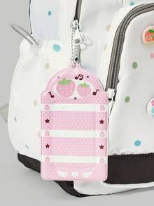 ROMWE Anime College Style Multi-Color Polka Dot Printed Lace Multi-Pocket Large-Capacity White Backpack With Wing Card Cover Badge Decoration, Suitable For School - multicolor polka dot - View 3