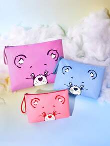 SHEIN X Care Bears Colorful Bear Face Multi-Purpose Zipper Bag, Portable, Available As Single Or Set, Great For Cosmetics, Tech Gadgets And Personal Use - Purple and blue powder - View 2
