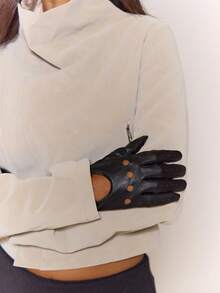 MUSERA Black Breathable Punched Full-Finger Gloves, Snap-Button Wristbands, Hollowed-Out Driving Riding Gloves, Unisex - Black - View 3