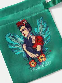 Frida Kahlo X SHEIN Letter & Plant Floral Pattern Printed Eye Mask,Gifts - Green - View 3