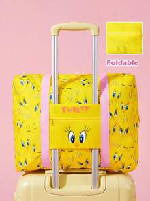 LOONEY TUNES X SHEIN 1 Pc Cat & Mouse Cheese Themed Foldable Travel Tote Bag, Lightweight Polyester Luggage Sleeve Bag - yellow powder - View 1