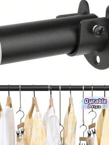 Round Tube Clothes Hanging Rod, Closet Fixed Flange Base, Wardrobe Bracket, Stainless Steel Curtain Rod, Towel Rack Accessories - Black - View 1