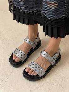 HighSole Casual Fashion Versatile Simple Comfy Open Toe Flat Sandals For Women - Dark Grey - View 5