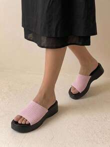 HighSole 女士时尚厚底坡跟凉鞋，适合日常穿着 - 淡紫色 - 查看 4