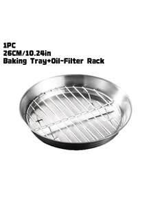 1pc Stainless Steel Round Baking Pan With Oil Drain Rack, Air Fryer Compatible Grease Strainer Tray For Grilling Roasting Food - multicolor - View 13