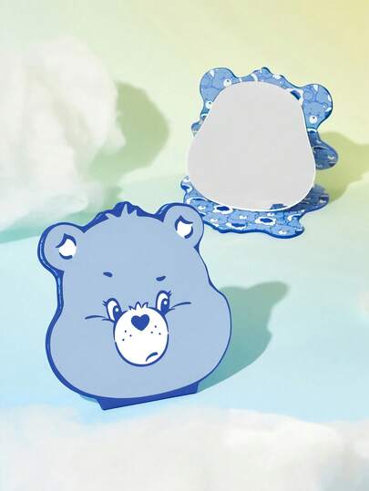 SHEIN X Care Bears 甜心熊鼻子可折疊化妝鏡，不規則造型，可折疊人造皮革封面，輕薄桌面梳妝鏡，適合青少年日常理容