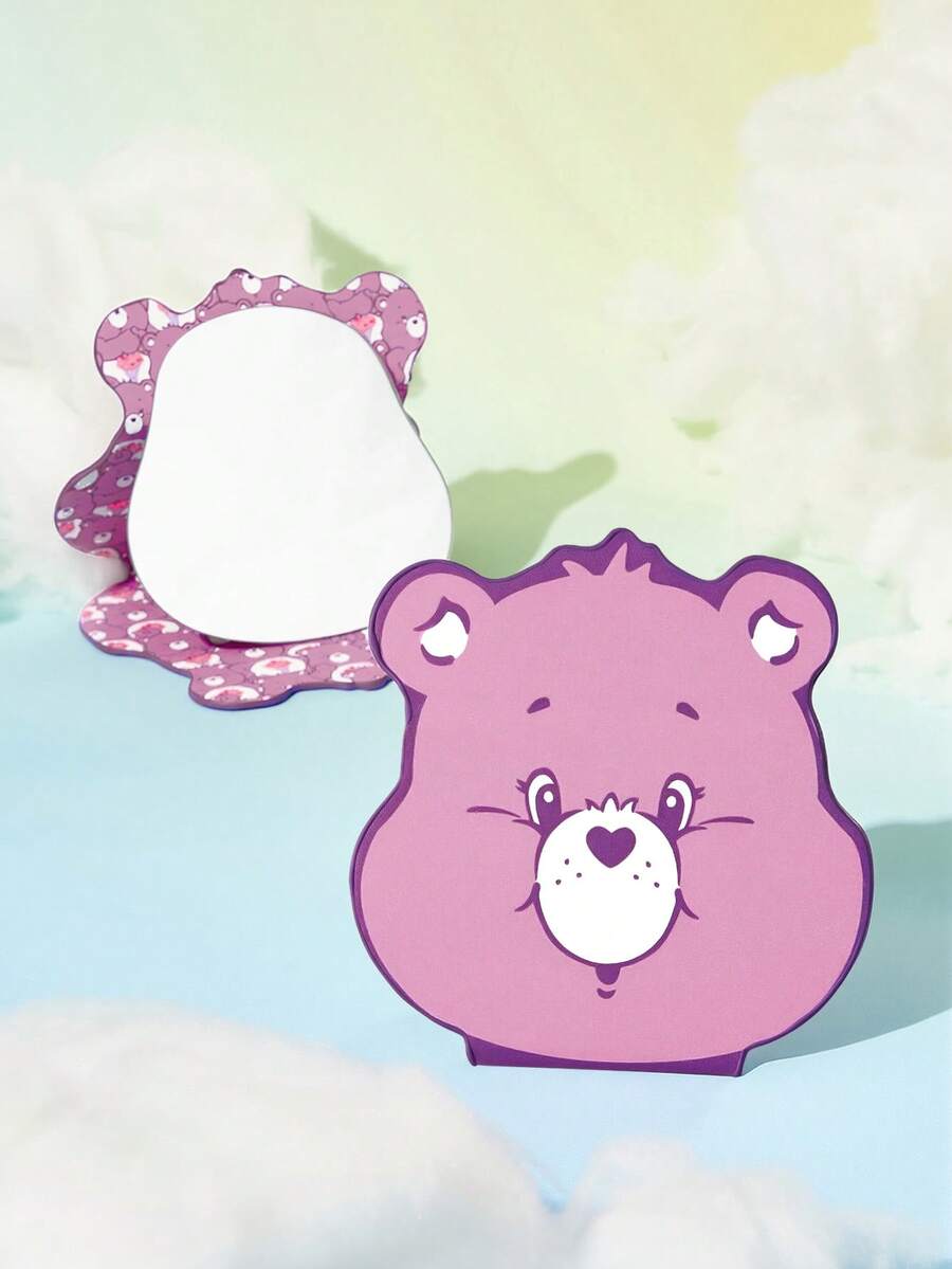 SHEIN X Care Bears 甜心熊鼻可折疊化妝鏡,不規則造型,可折疊人造皮革封面,纖薄桌面梳妝鏡,適合青少年日常理容 - 紫色 - 查看 1