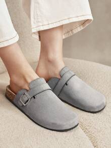 Solecia Women's Fashion Thick Sole Slippers, Round Toe With Square Buckle, Matching Shoes For Christmas - Grey - View 2
