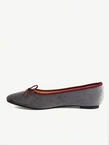 CUCCOO CHICEST French Retro Gray Velvet Round Toe Flat Shoes Women's Summer New Gentle Style Bow Low Vamp Shoes Fall Shoes - Grey - View 6