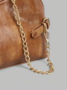 Ontre Women's Retro Brown Shoulder Bag, Fashion Avant-Garde Chain Strap Baguette Bag For Daily Use, Commuting, Shopping, Music Festivals - Brown - View 6