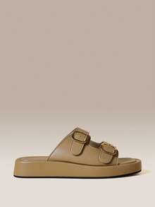 HighSole Bimetal Square Buckle Minimalist Light Luxury Style Cool Slippers Vacation Casual Versatile Wear - Brown - View 2