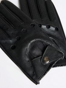 MUSERA Black Breathable Punched Full-Finger Gloves, Snap-Button Wristbands, Hollowed-Out Driving Riding Gloves, Unisex - Black - View 6