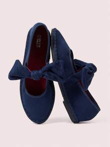 CUCCOO DOLLMOD Women's Shoes Round Toe Bow Cute Mary Jane Suede Navy Blue Flat Shoes Fall Shoes - Navy Blue - View 1