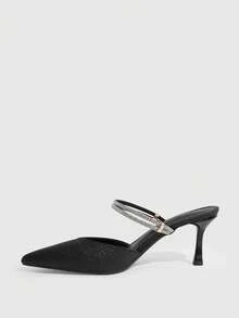 CUCCOO SZL Pointed Toe Stiletto Black Gretel Rhinestone Strip Women's High Heel Shoes Kitten Heels Banquet Wedding Versatile Temperament Socialite Temperament High Heels Women's Shoes - Black - View 9