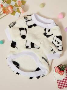 PETSIN 1pc Pet Cat Dog Universal Panda Pattern Printed Cute Double Sided Elastic Plush Comfortable Warm Dog Round Neck Sweatshirt - Multicolor - View 6