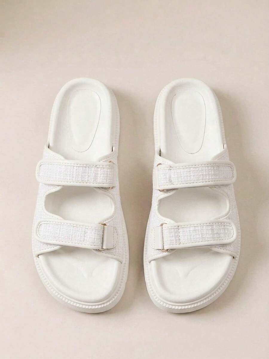 HighSole 女士交叉带罗马凉鞋,平底拖鞋,2025年夏季新品 - 白色 - 查看 1