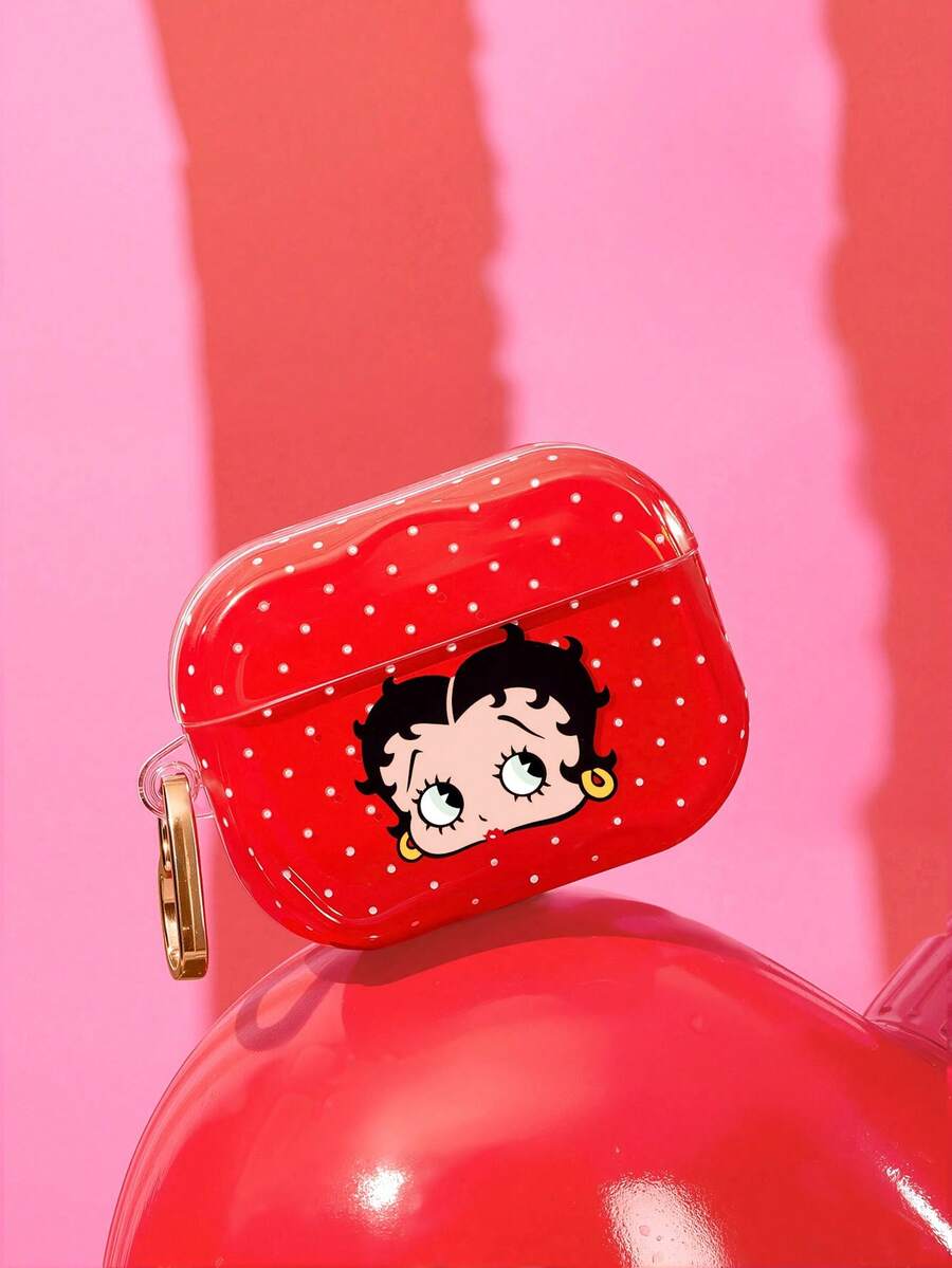 Betty Boop x SHEIN Funda de protección anti-caída con patrón de dibujos animados para auriculares Bluetooth con colgante, apta para iPod - Multicolor - Ver 1