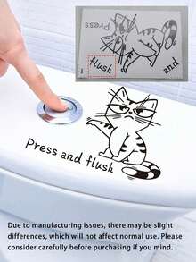 1pc Cute Cartoon Cat Toilet Sticker - "Press To Flush" Bathroom Decor, Self-Adhesive PVC Wall Decal, Suitable For Glass, Tile And Smooth Surfaces, No Heating Required, Easy Installation, Fun Design, Easy To Peel And Stick - Multicolor - View 11