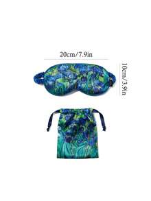 SHEIN Touch of Art 1 Pc Silky Sleeping Eye Mask, Iris Flower Design, Soft Material, Non-Irritating, Good Blackout Effect,Summer Outfits, Spring Outfits,Beach, Vacation, Flower - Blue - View 7