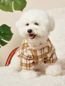 PETSIN 1pc Pet Cat Dog Universal Fashion Classic Checkered Pattern Printed Cute Double Sided Elastic Plush Comfortable Warm Dog Round Neck Sweatshirt - Multicolor - View 6