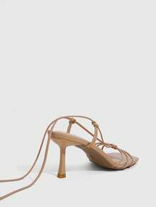 CUCCOO SZL 女款夏季方頭細高跟綁帶涼鞋，優雅時尚性感杏色露背slingback，適合派對、聚會、宴會、約會、夜店等場合 - 杏460# - 查看 8