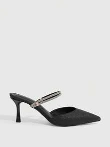 CUCCOO SZL Pointed Toe Stiletto Black Gretel Rhinestone Strip Women's High Heel Shoes Kitten Heels Banquet Wedding Versatile Temperament Socialite Temperament High Heels Women's Shoes - Black - View 4