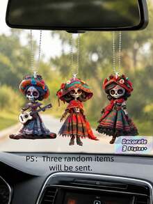 New Halloween Flat Acrylic Hanging Ornament With Lady Skull Design, Car Interior Decor & Backpack Pendant, 3 Styles Shipped Randomly, Holiday Festival Accessory - multicolor - View 1