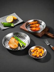 1pc Stainless Steel Round Baking Pan With Oil Drain Rack, Air Fryer Compatible Grease Strainer Tray For Grilling Roasting Food - multicolor - View 8