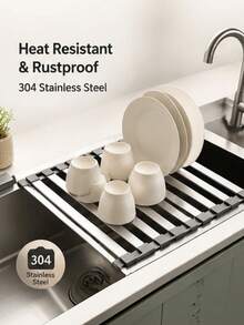 1pc Stainless Steel Expandable Foldable Sink Colander, Kitchen Dish Fruit Vegetable Draining Basket Over Sink Drying Rack - multicolor - View 6
