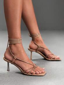 CUCCOO SZL 女款夏季方頭細高跟綁帶涼鞋，優雅時尚性感杏色露背slingback，適合派對、聚會、宴會、約會、夜店等場合 - 杏460# - 查看 5