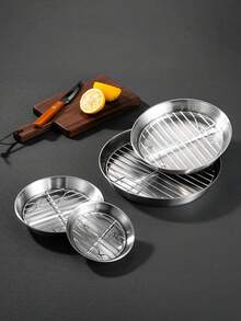 1pc Stainless Steel Round Baking Pan With Oil Drain Rack, Air Fryer Compatible Grease Strainer Tray For Grilling Roasting Food - multicolor - View 10