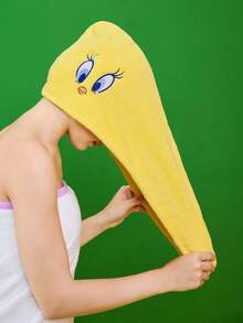 LOONEY TUNES X SHEIN 1pc Cute Cartoon Tonde Sushi Embroidered Absorbent Hair Drying Towel Cap, Yellow Hair Turban Suitable For Different Hair Types And Amounts - Yellow - View 6