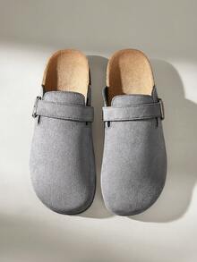 Solecia Women's Fashion Thick Sole Slippers, Round Toe With Square Buckle, Matching Shoes For Christmas - Grey - View 4