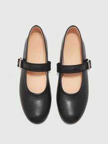 CUCCOO BIZCHIC Sepatu Wanita Model Mary Jane dengan Kancing Hitam dan Ujung Bulat - Pelat cahaya hitam - View 2