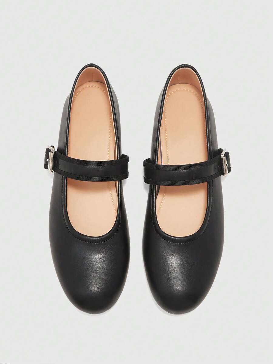 CUCCOO BIZCHIC Black Button Round Toe Mary Jane Flat Women's Shoes Fall Shoes - Black light plate - View 1